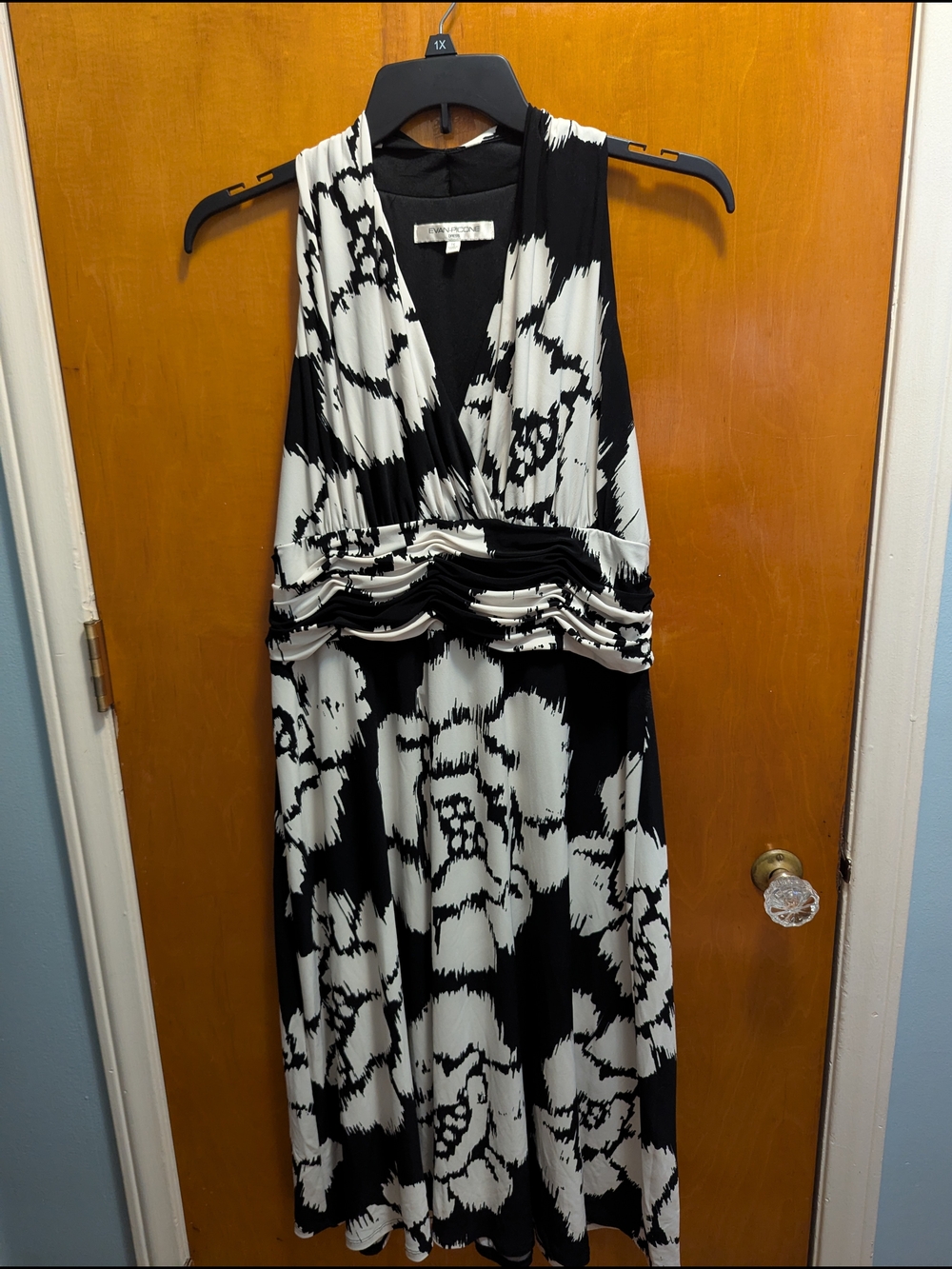 Evan Picone Black & White Floral Midi Dress